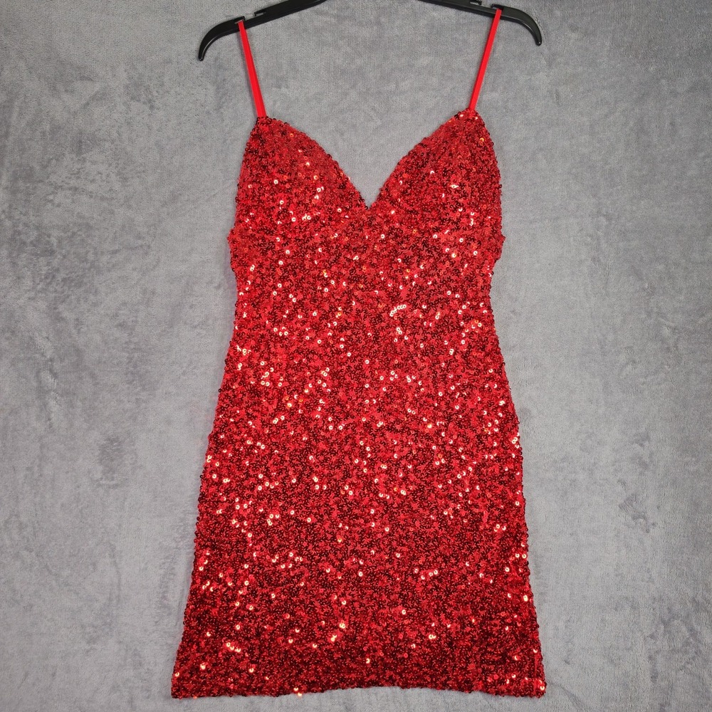 Call Me Princes Sequin Mini Dress Womens Medium Red New With Tags Fashion Nova